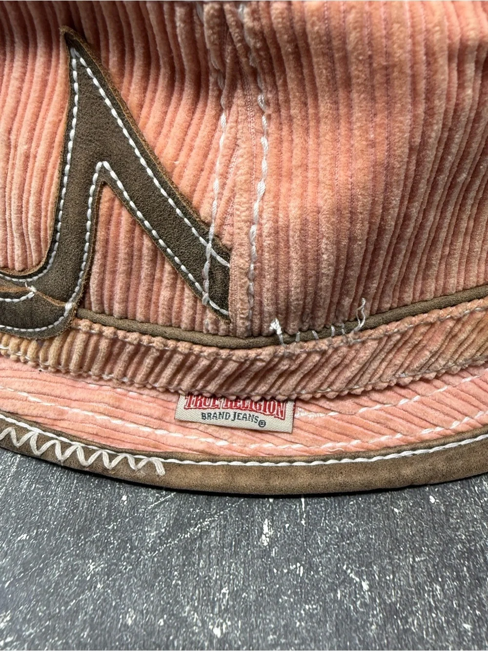 True Religion Corduroy Striped Bucket Hat Peach Brown Men L/XL